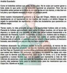 Carta a Andres Guardado