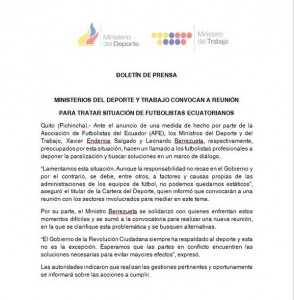 Comunicado MinisterioDeporteTrabajo