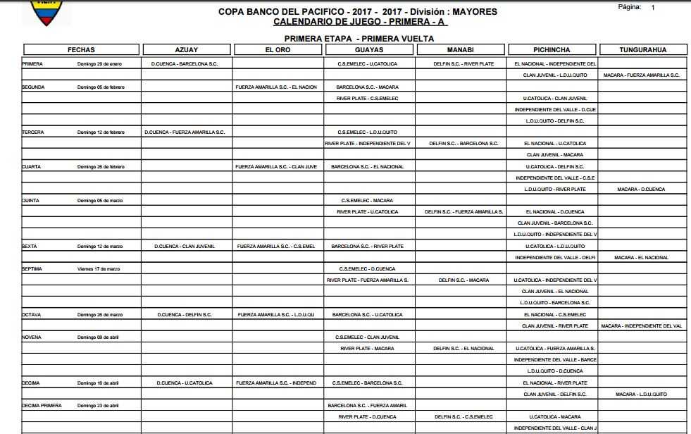 Calendario juego 1