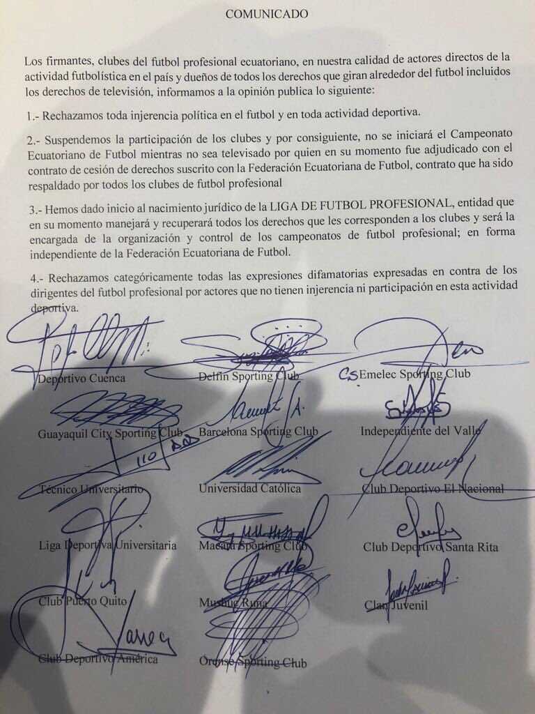 Clubes ecuatorianos suspenden el arranque del Campeonato