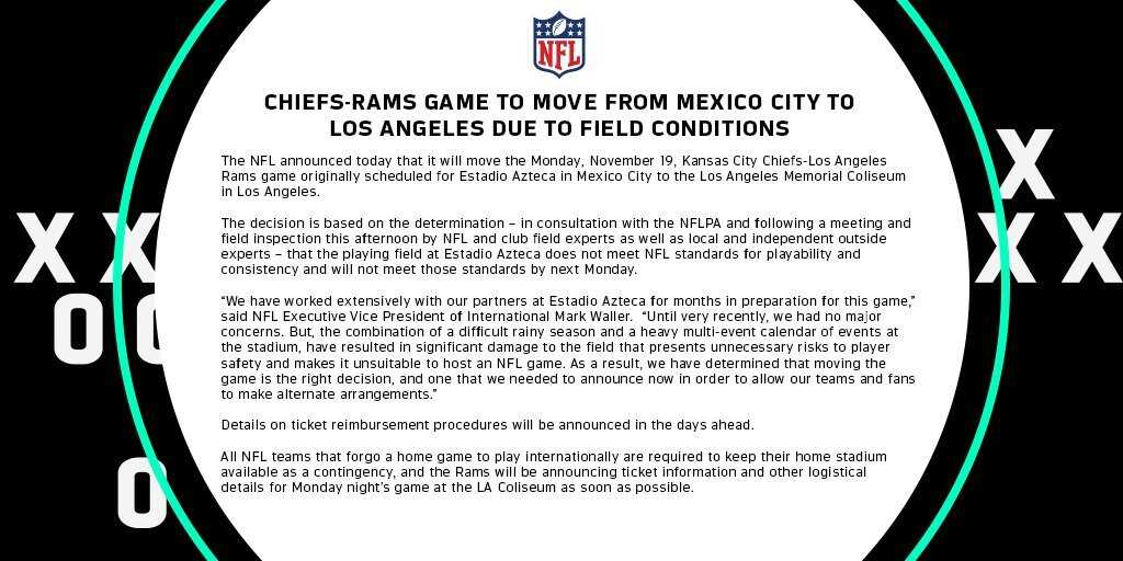 La NFL canceló el partido que se iba a desarrollar en el Estadio Azteca