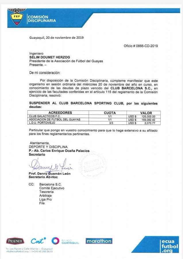 Barcelona debe pagar $286 mil hasta el viernes