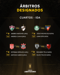 Definidos los árbitros para los partidos de ida por los cuartos de final de Libertadores